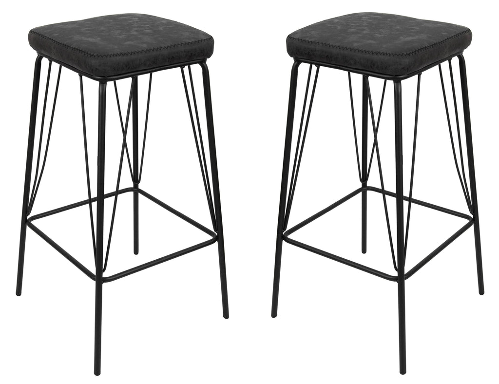 Charcoal Black Leather Bar Stool with Metal Frame, Set of 2 C2234
