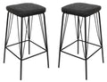 Charcoal Black Leather Bar Stool with Metal Frame, Set of 2 C2234