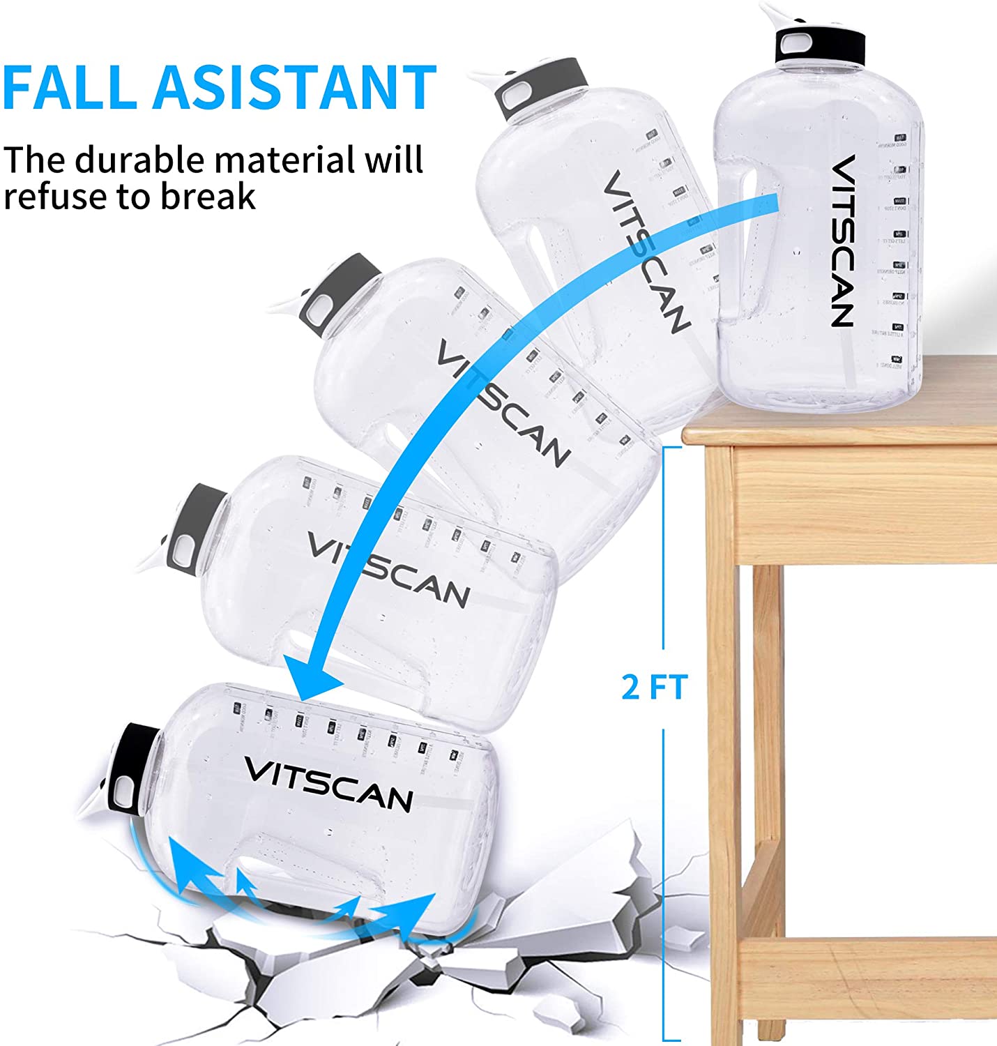 128 Oz Water Bottle with Straw and Time Marker, BPA Free P335