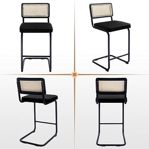 Black Velvet Counter Height Barstools Set of 2 with Natural Cane Mesh N768