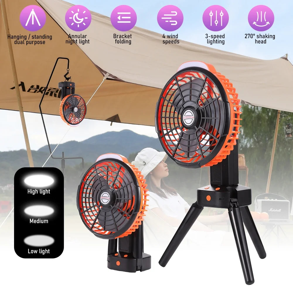 Camping Fan with LED Lantern, 270° Portable Rechargeable 8-Inch Desk Fan F9190