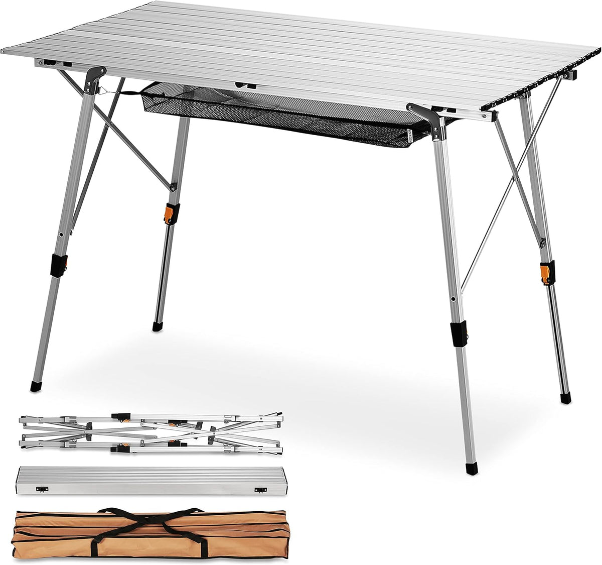 Folding Camping Table with Aluminum Legs Adjustable Height Roll Up Table with Mesh Layer U126