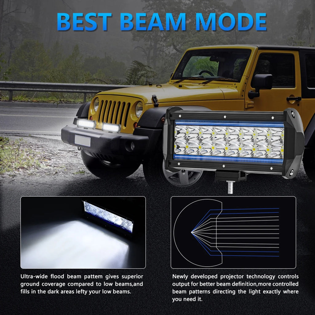 7 inch LED Work Light Bar Pod, Dual Color, Spot Flood Combo M191