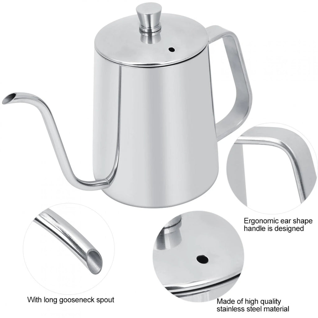 550ml Stainless Steel Gooseneck Coffee Pot Kettle with Lid V78285