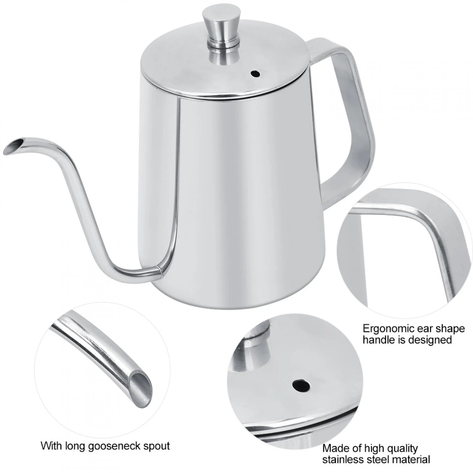550ml Stainless Steel Gooseneck Coffee Pot Kettle with Lid V78285