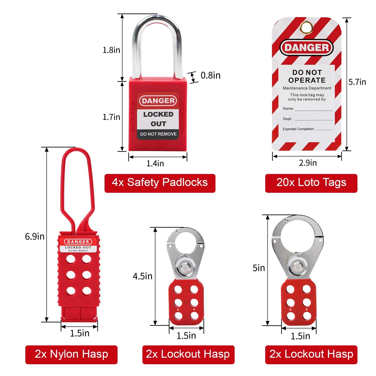 Lockout Tagout Kit with 47 Component Safety Padlocks U18905