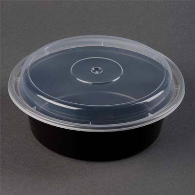 32 oz Microwaveable Black Base with Clear Lid R496