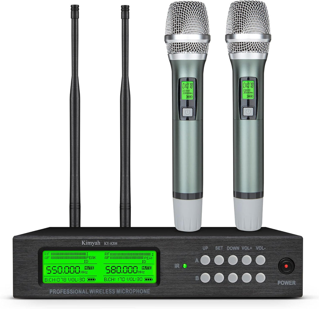 Wireless Lavalier and Headset Microphone System, Dual UHF Cordless Bodypack Mics, 328ft Range B441