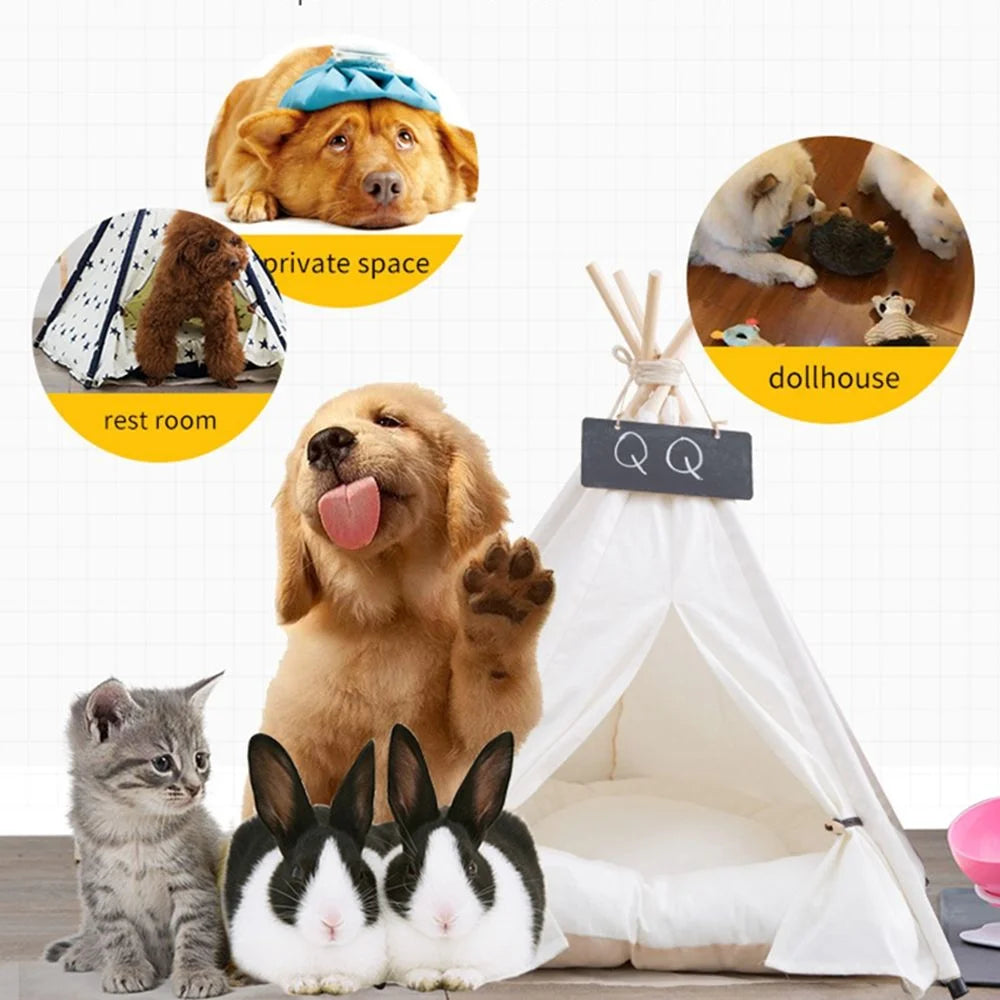 Canvas Wooden Pet House Dog Cat Bed B492