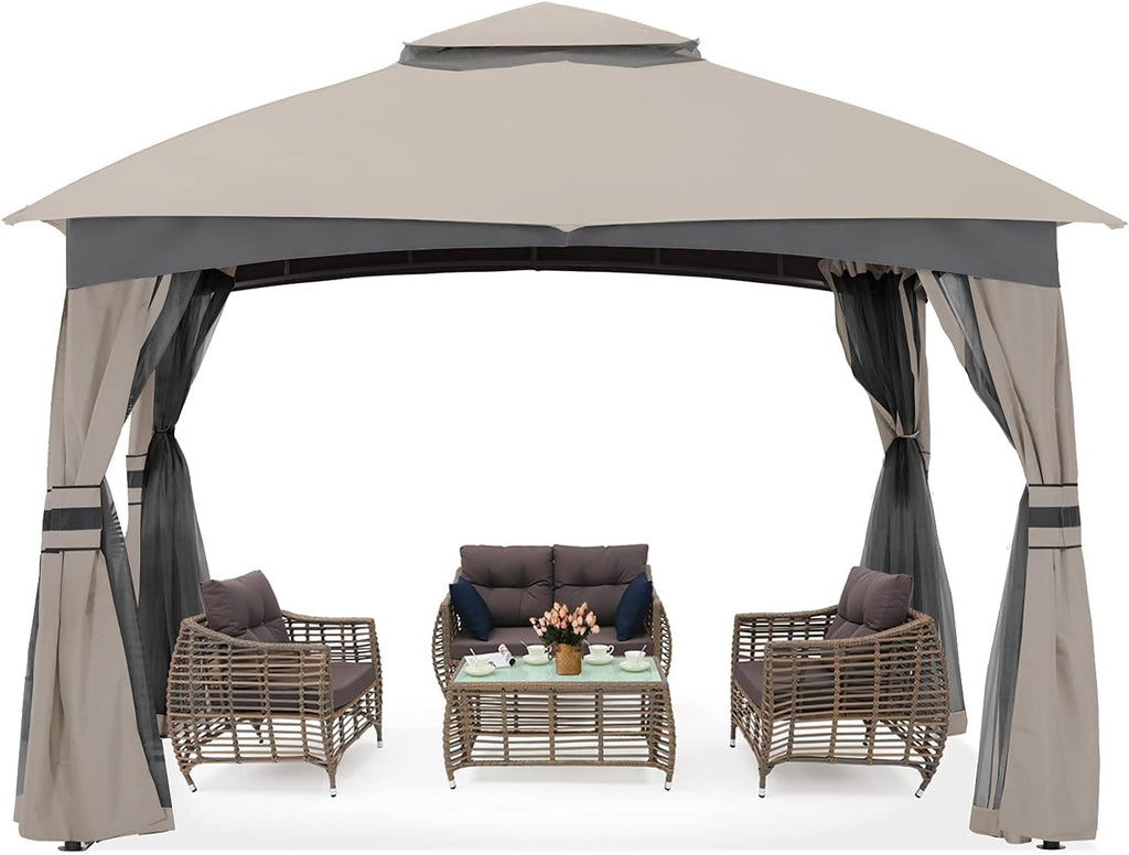8x8 Outdoor Gazebos with Netting and Pole Coverings Gray H593