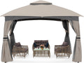 8x8 Outdoor Gazebos with Netting and Pole Coverings Gray H593