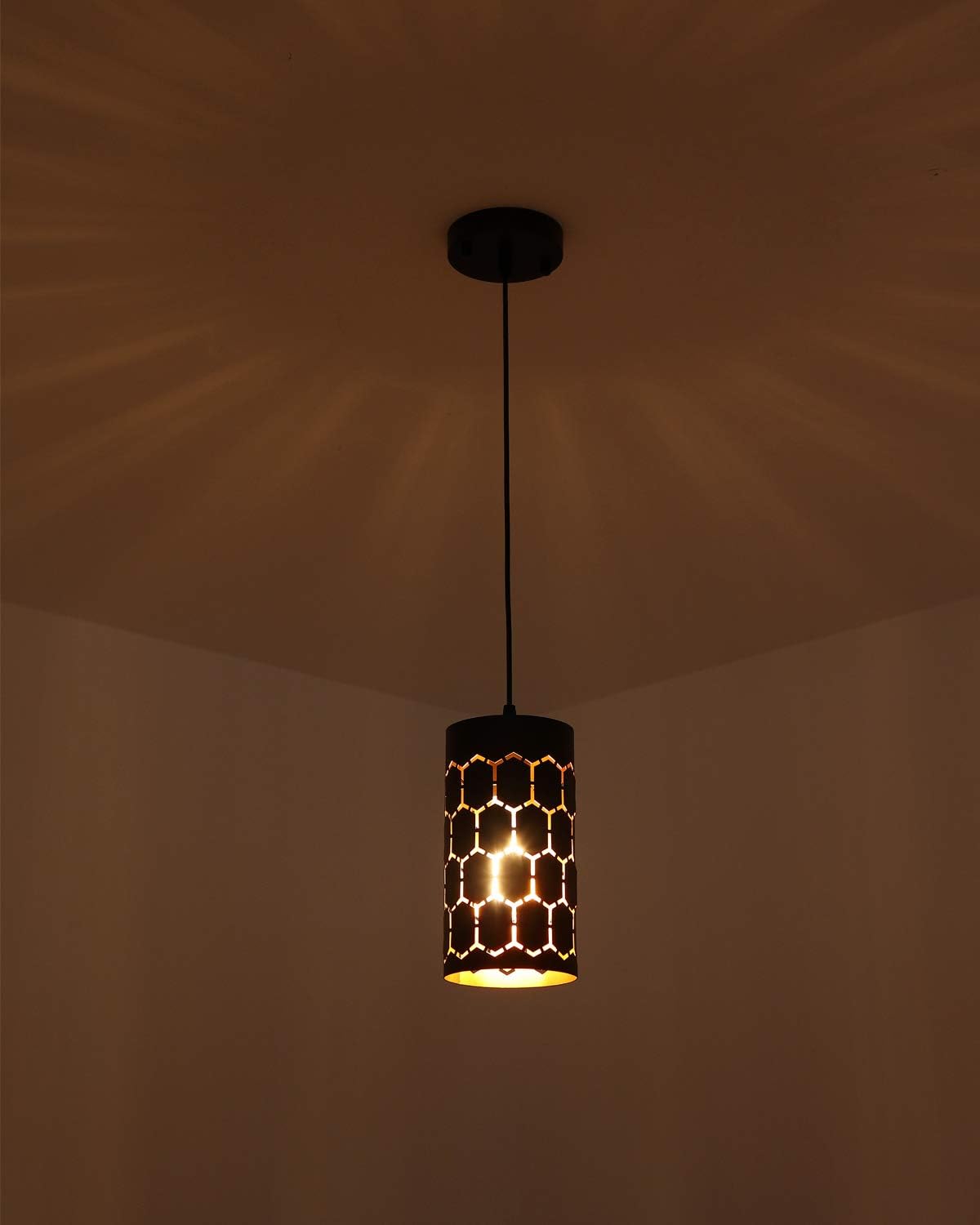 Gold Black Finish Metal Cage Mini Pendant Light F27702