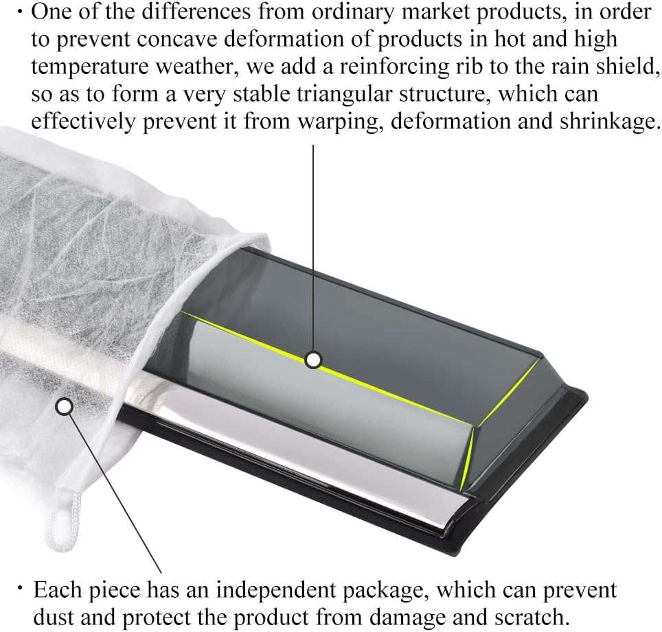Tape on Rain Guard Vent Visor Window Wind Deflector with 304 Stainless Steel Trim K571441
