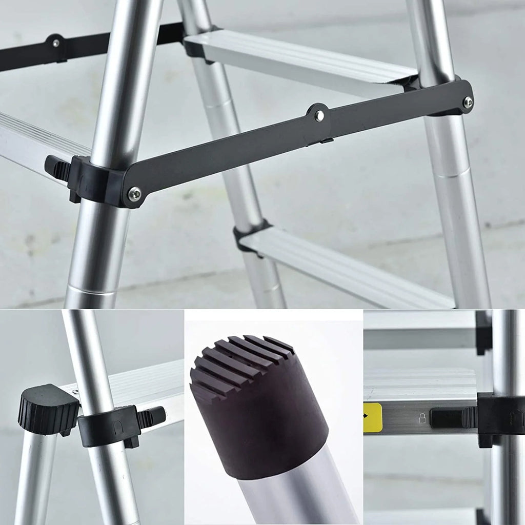 4.5FT A-Frame Aluminum Extension Ladder Anti-Slip 4+5 Steps Telescoping Collapsible Ladder Q78565