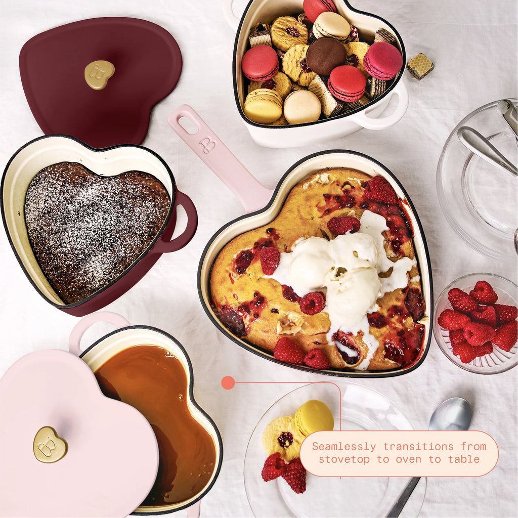 Pink Champagne Enameled Cast Iron Heart Skillet I94879