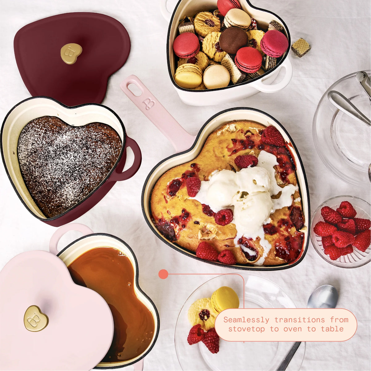 Pink Champagne Enameled Cast Iron Heart Skillet I94879