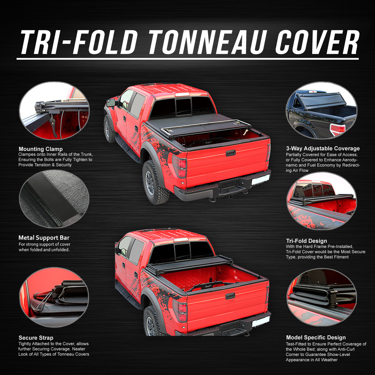 Adjustable Tri-Fold Soft Top Tonneau Cover N9848