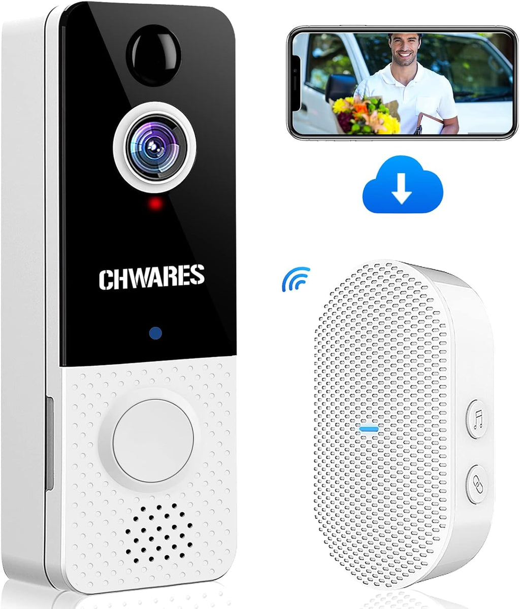 Wireless Video Doorbell Camera 1080p HD with Chime, Motion Detector, Night Vision, 2-Way Audio, Battery Powered, Pack of 2 H4170