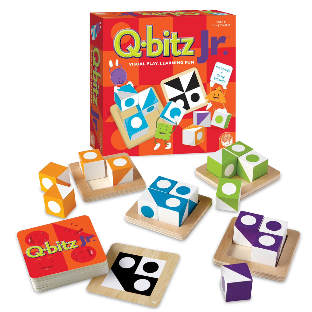 Q-bitz Jr. Game - 60 Pattern Cards, 4 Wooden Cube & Tray Sets R1946