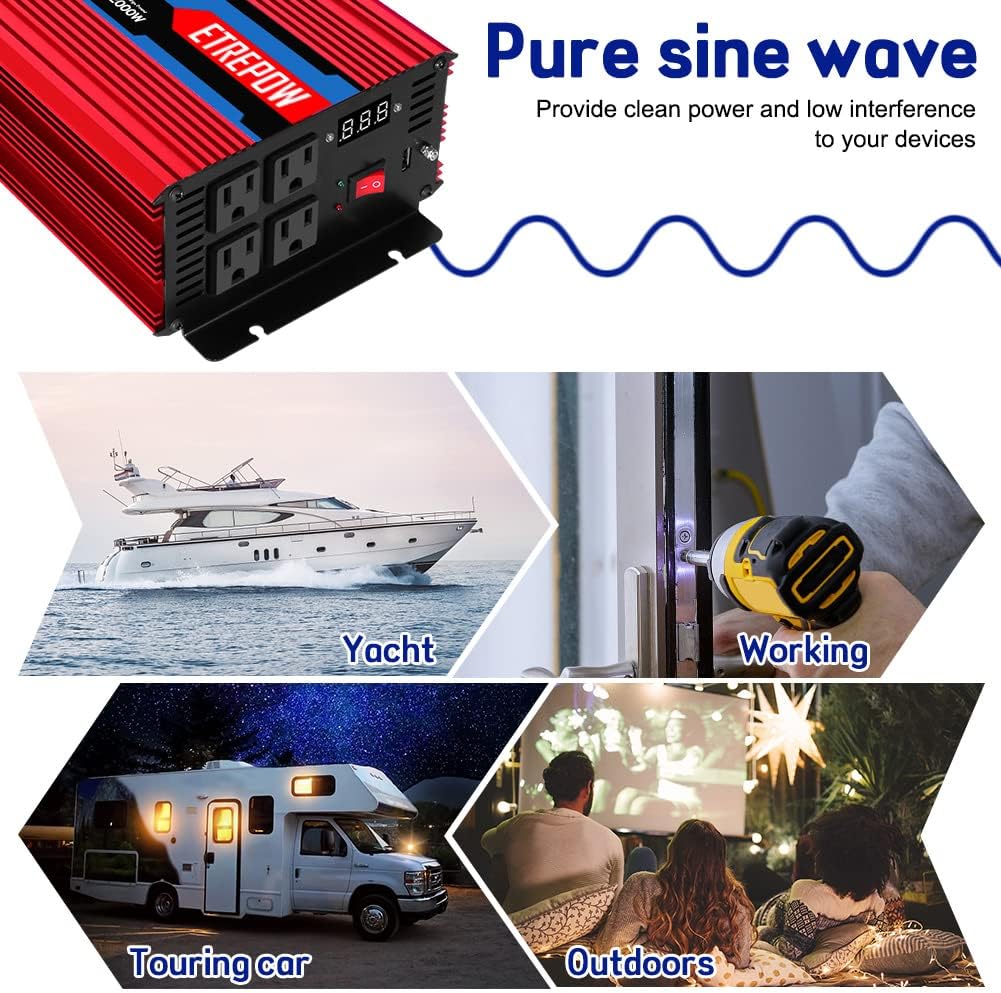 1000 Watt Pure Sine Wave Power Inverter 12V DC to 110V AC Wireless Remote Control R138