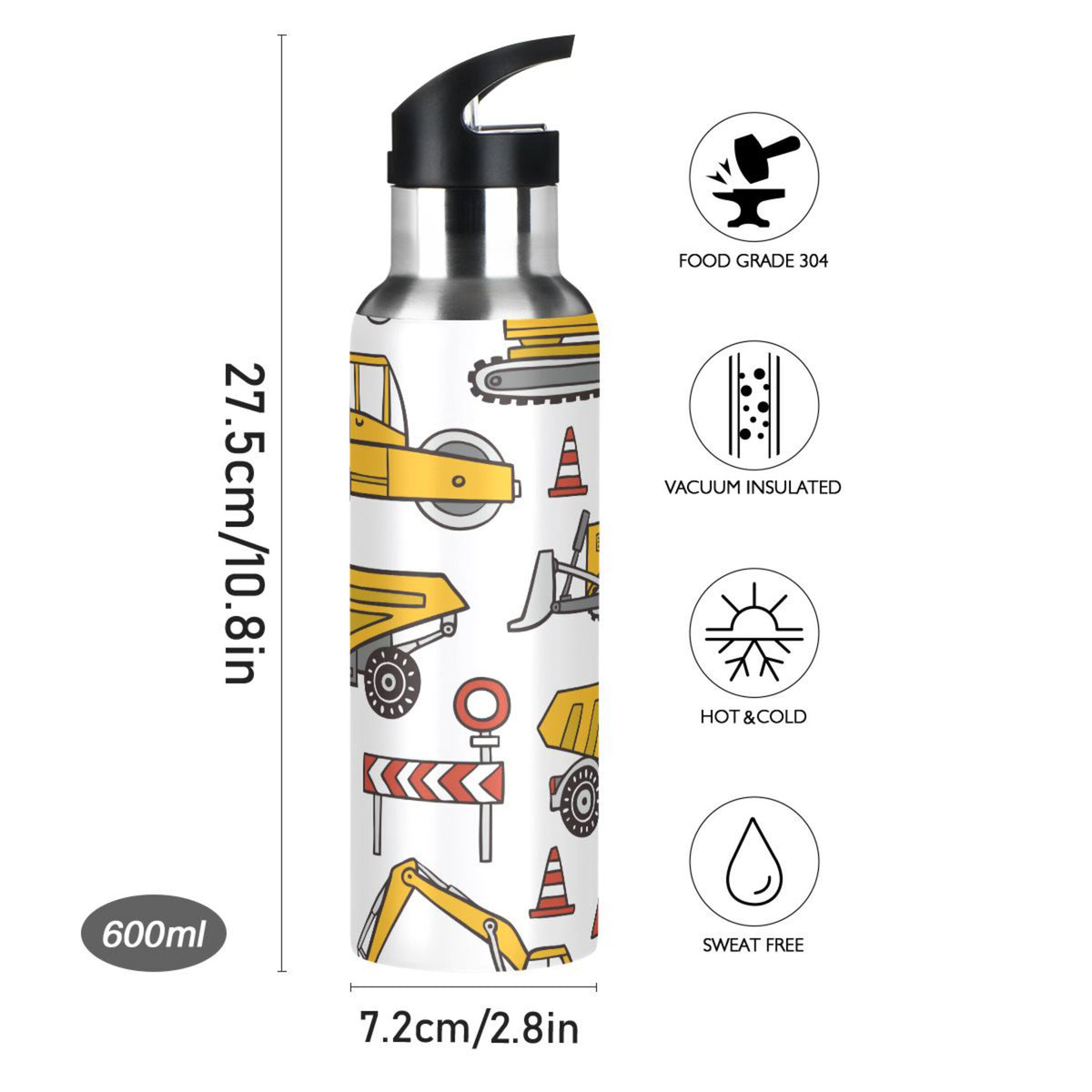 Stainless Steel Insulated Water Bottle with Straw Lid W64144