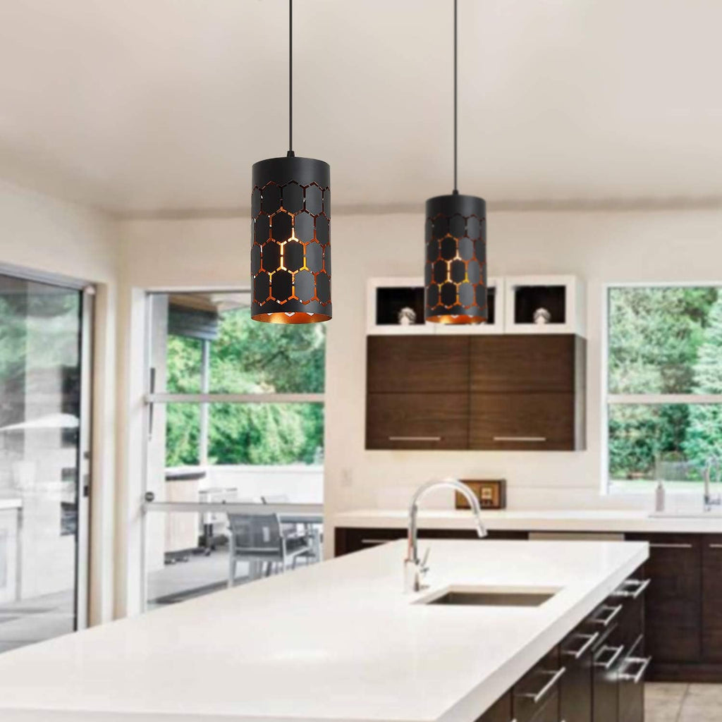 Gold Black Finish Metal Cage Mini Pendant Light F27702