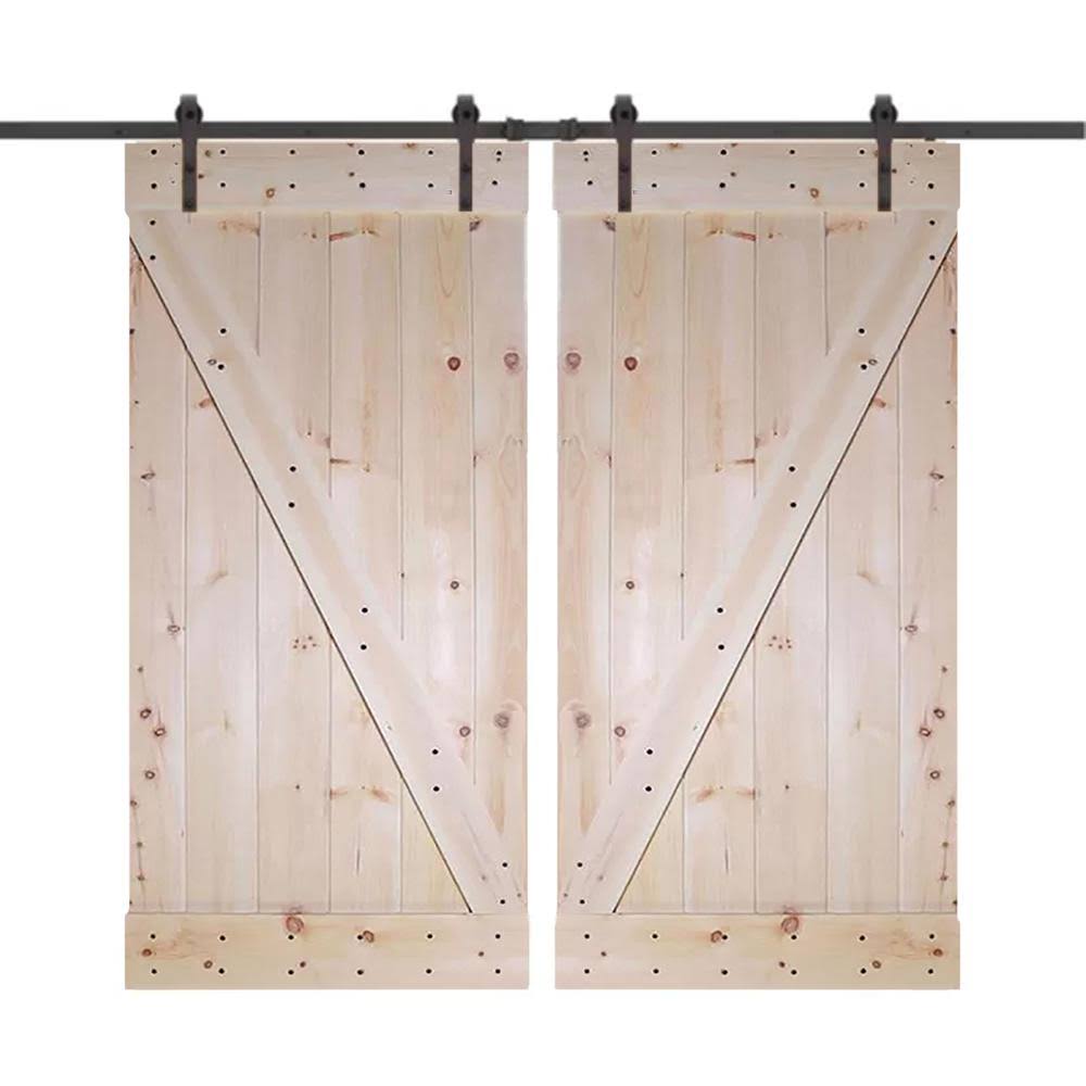 Unfinished Paneled Wood Barn Door with Installation Hardware Kit V9988