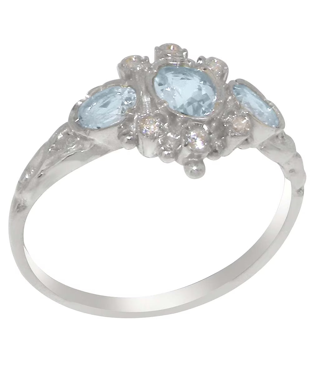 14k White Gold Aquamarine & Diamond Womens Ring O333935