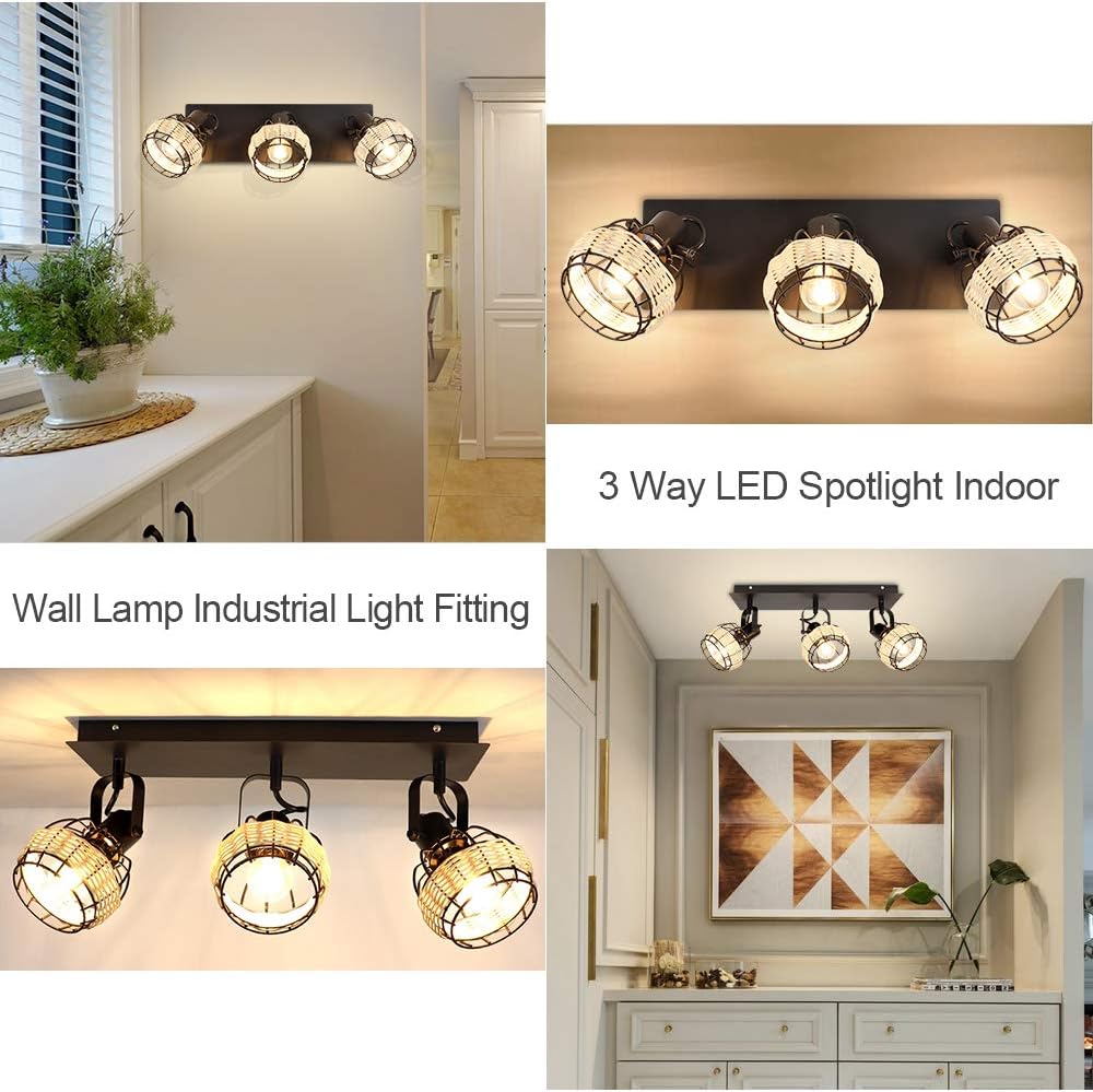 3-Light Rattan LED Track Ceiling Light G78384