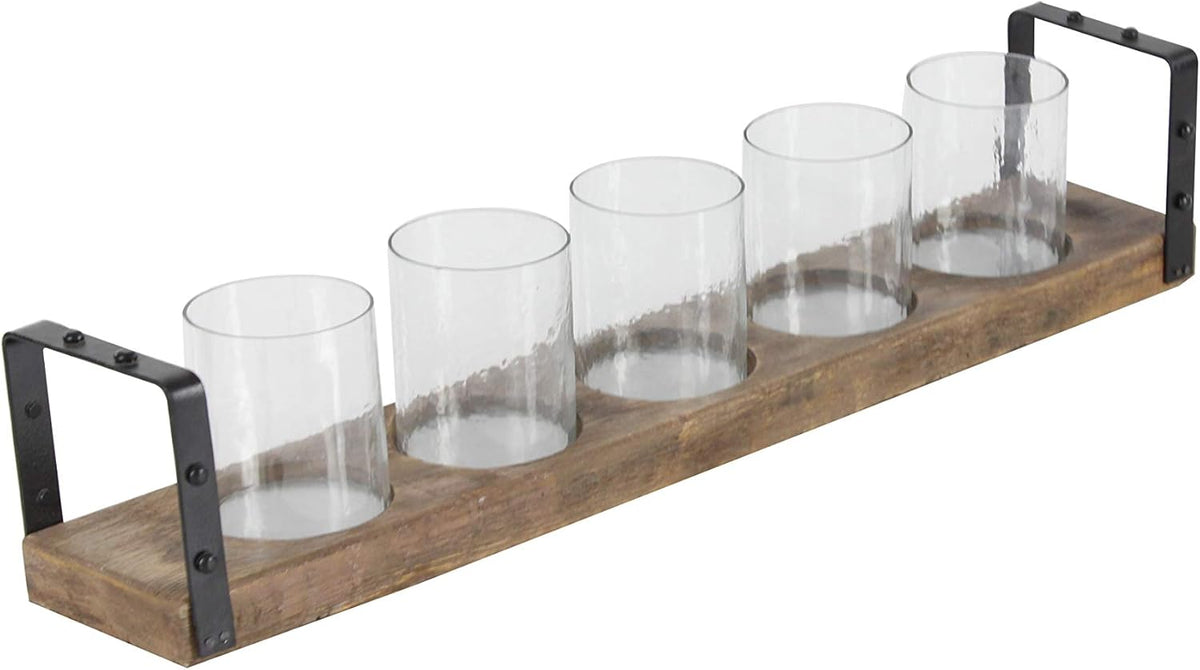 Wood Metal Glass Candle Holder, 28 by 5-Inch Pack of 2 N421