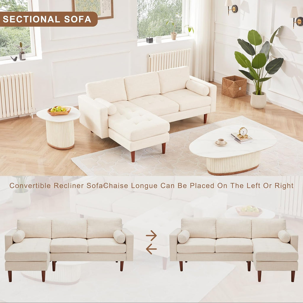 Beige Linen L Shaped Sectional Sofa with Reversible Chaise Y438