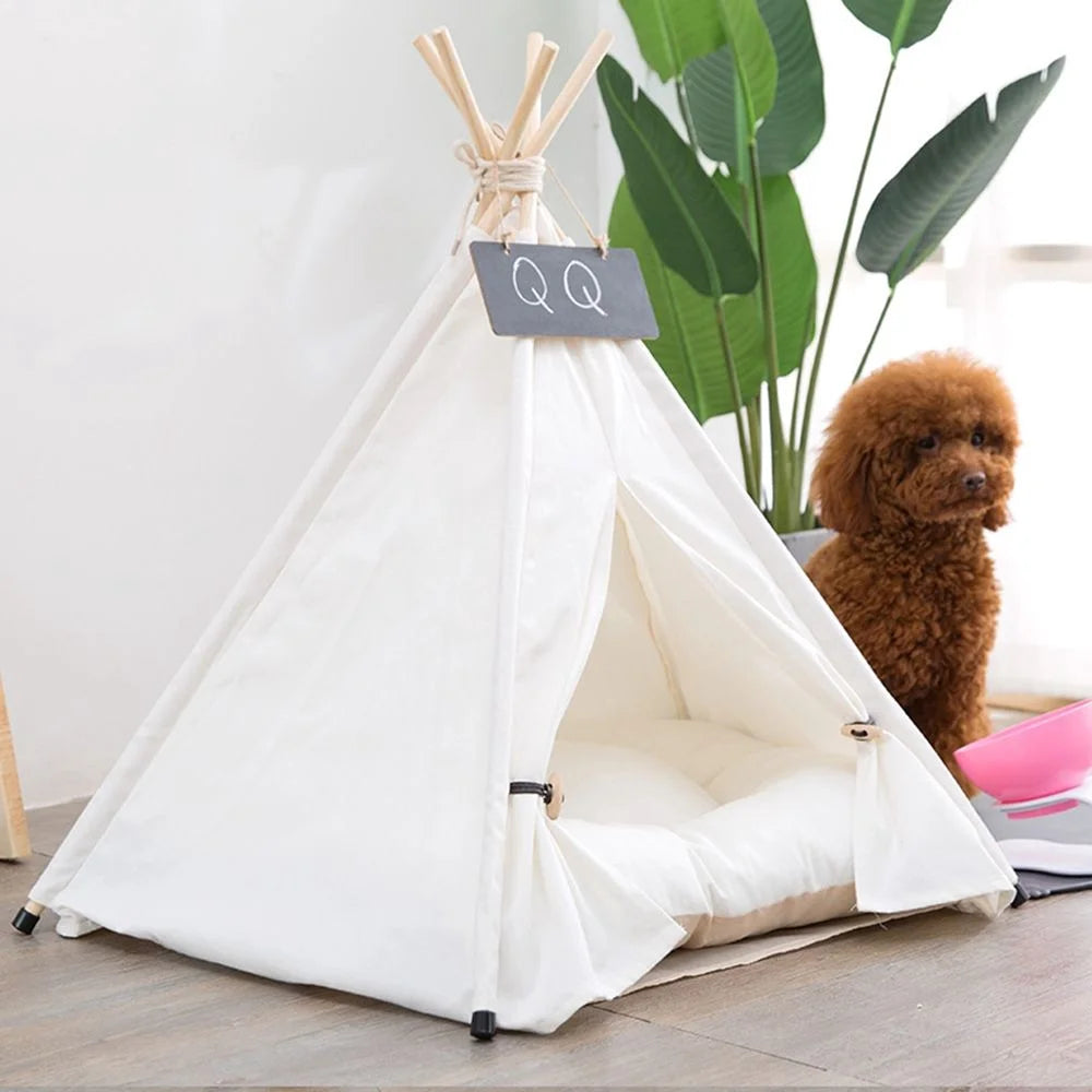 Canvas Wooden Pet House Dog Cat Bed B492