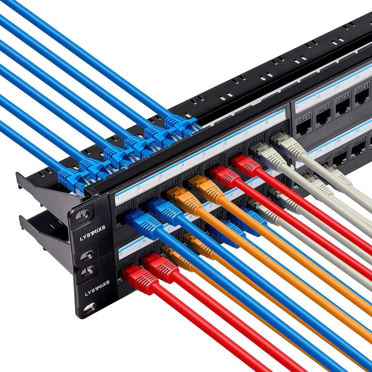 24 Port RJ45 Cat6 Feed Through Patch Panel 19 Inch Pack of 2 I41731