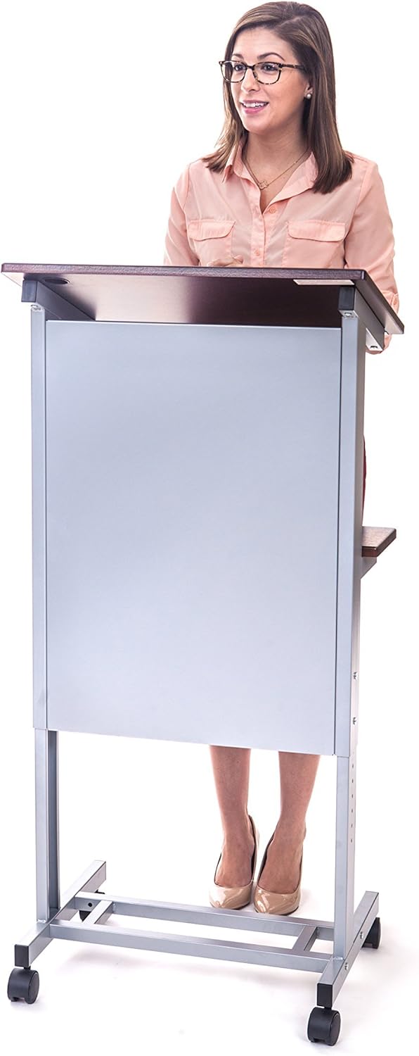 Mobile Adjustable Height Rolling Lectern Podium with Steel Frame E570431