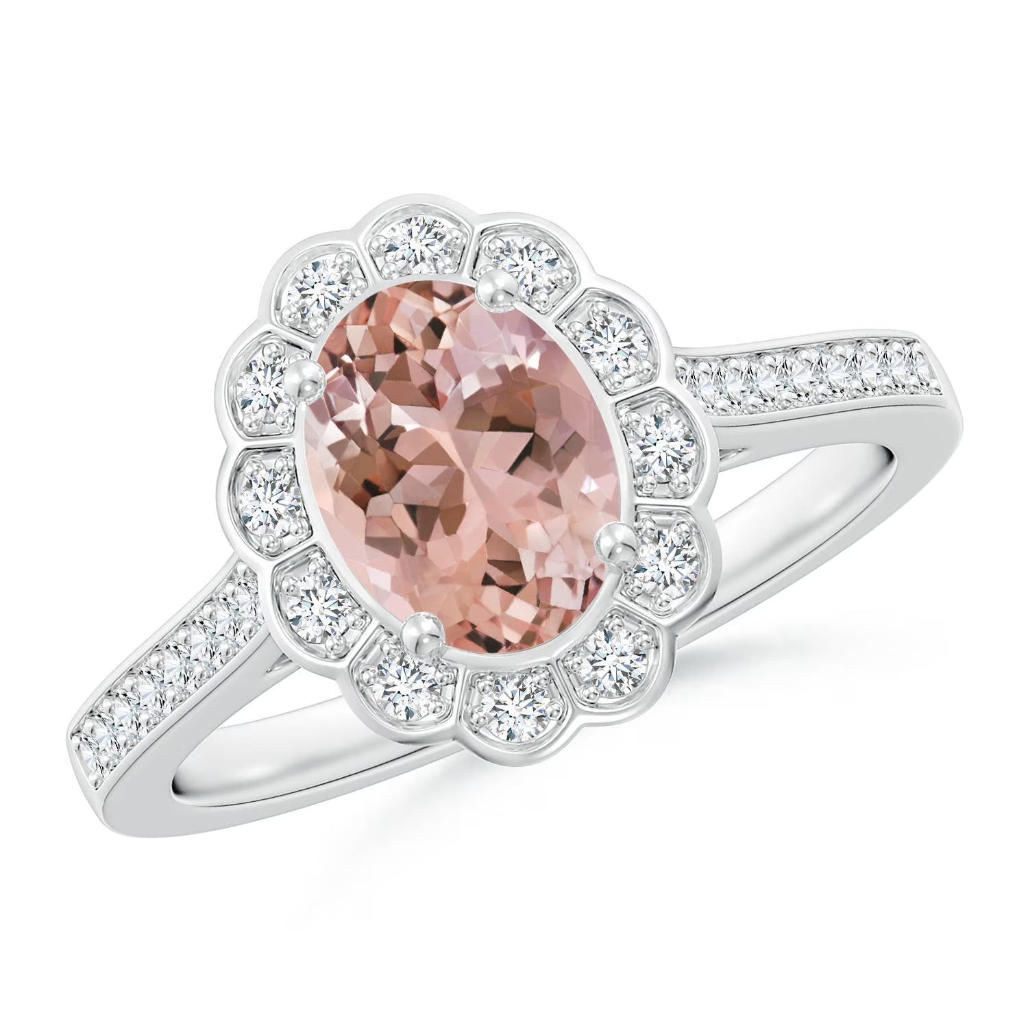 Natural Morganite Diamond Halo Ring in Platinum, Size 10.5 S73630