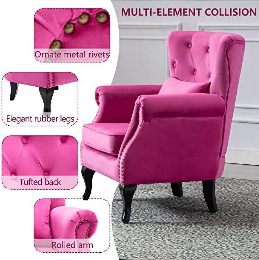Velvet Accent Arm Chair with Tufted Back and Lumbar Pillow O624