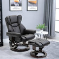 Red Barrel Studio Fabric: Black Faux Leather Manual Swivel Ergonomic Recliner with Ottoman N639