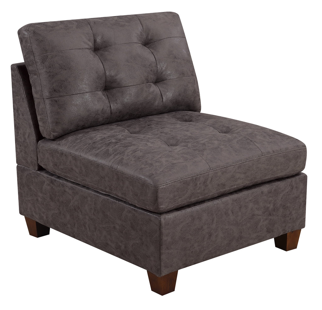 Tufted Armless Chair Dark Brown Leatherette 1pc Cushion Sofa Wooden Legs A76071