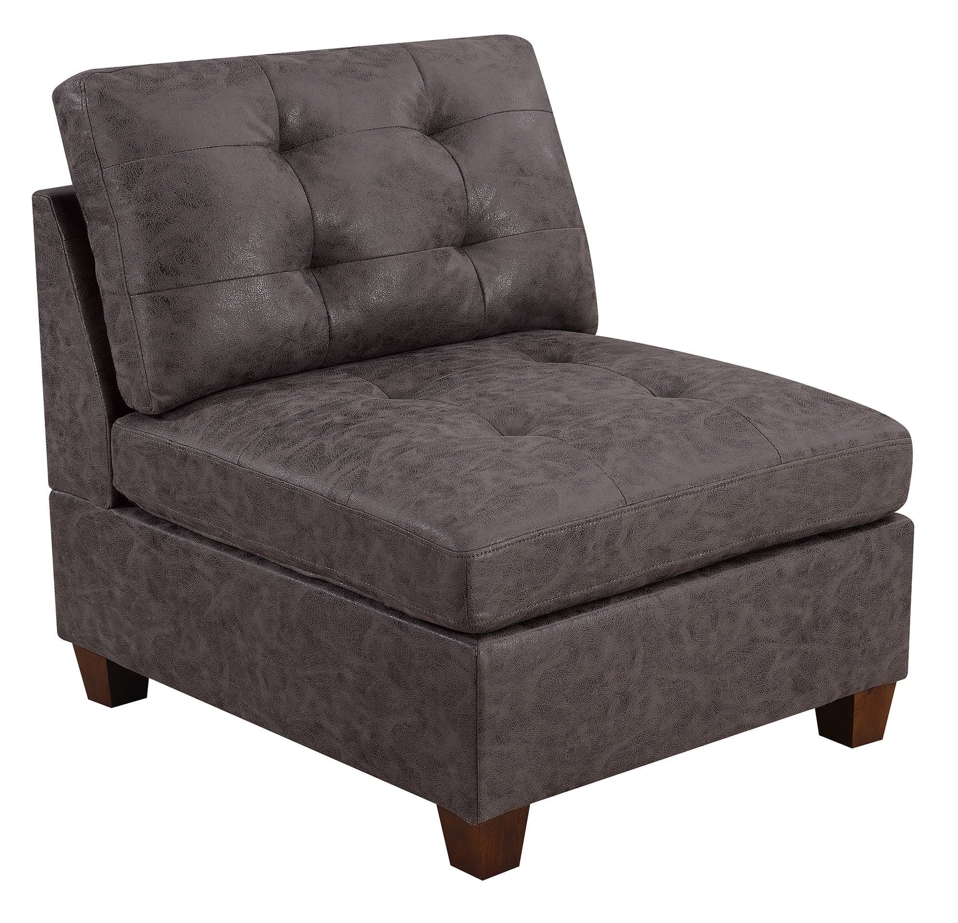 Tufted Armless Chair Dark Brown Leatherette 1pc Cushion Sofa Wooden Legs A76071