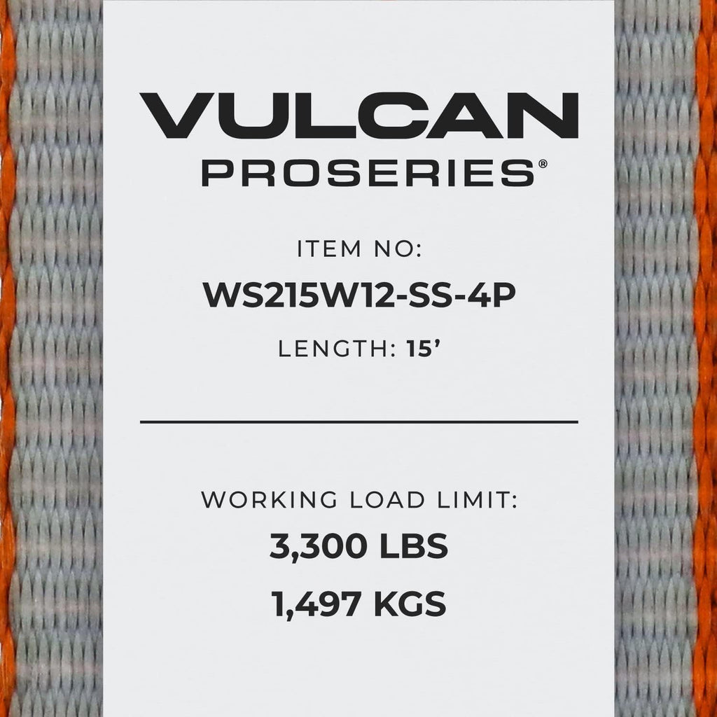Winch Strap with Heavy Wire Hook, 2 Inch x 15 Foot, 4 Pack, 3,300 Pound Safe Working Load V100270