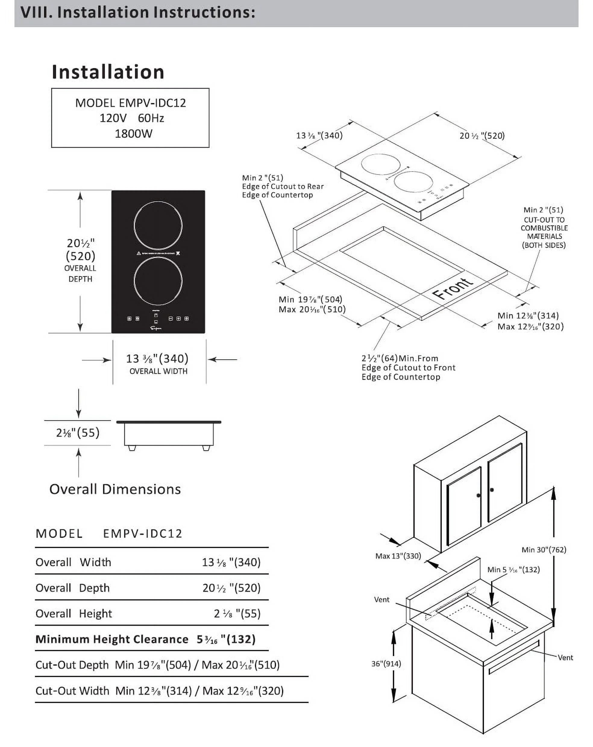 2 Burners Induction Cooktop Black Vitro Ceramic Glass D2666