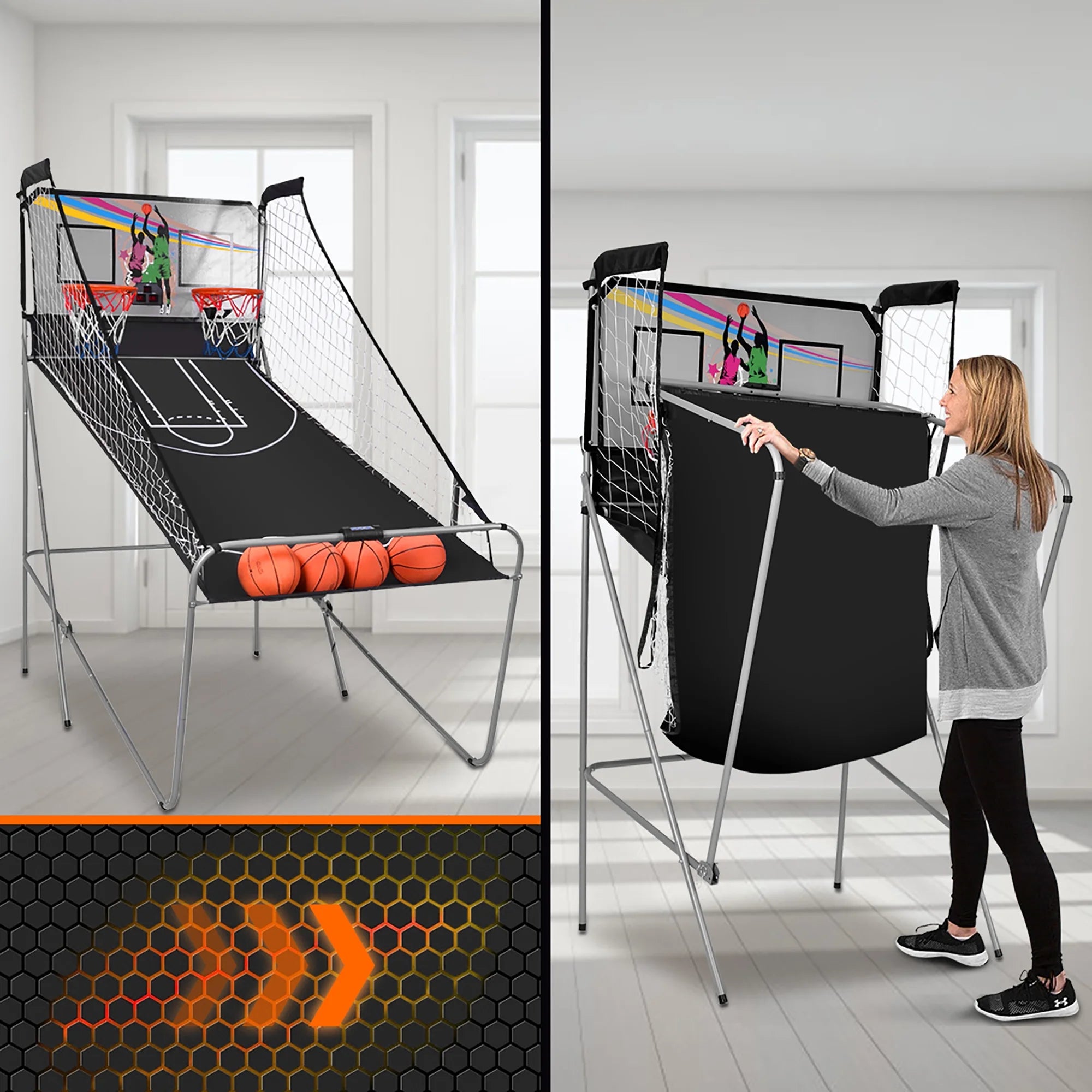 Indoor Basketball Arcade Game Double Electronic Hoops 2 Player with 4 Balls B457