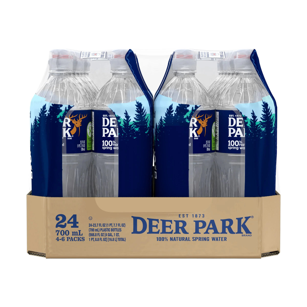 24 Pack Natural Spring Water 23.7 oz Plastic Bottles M38475