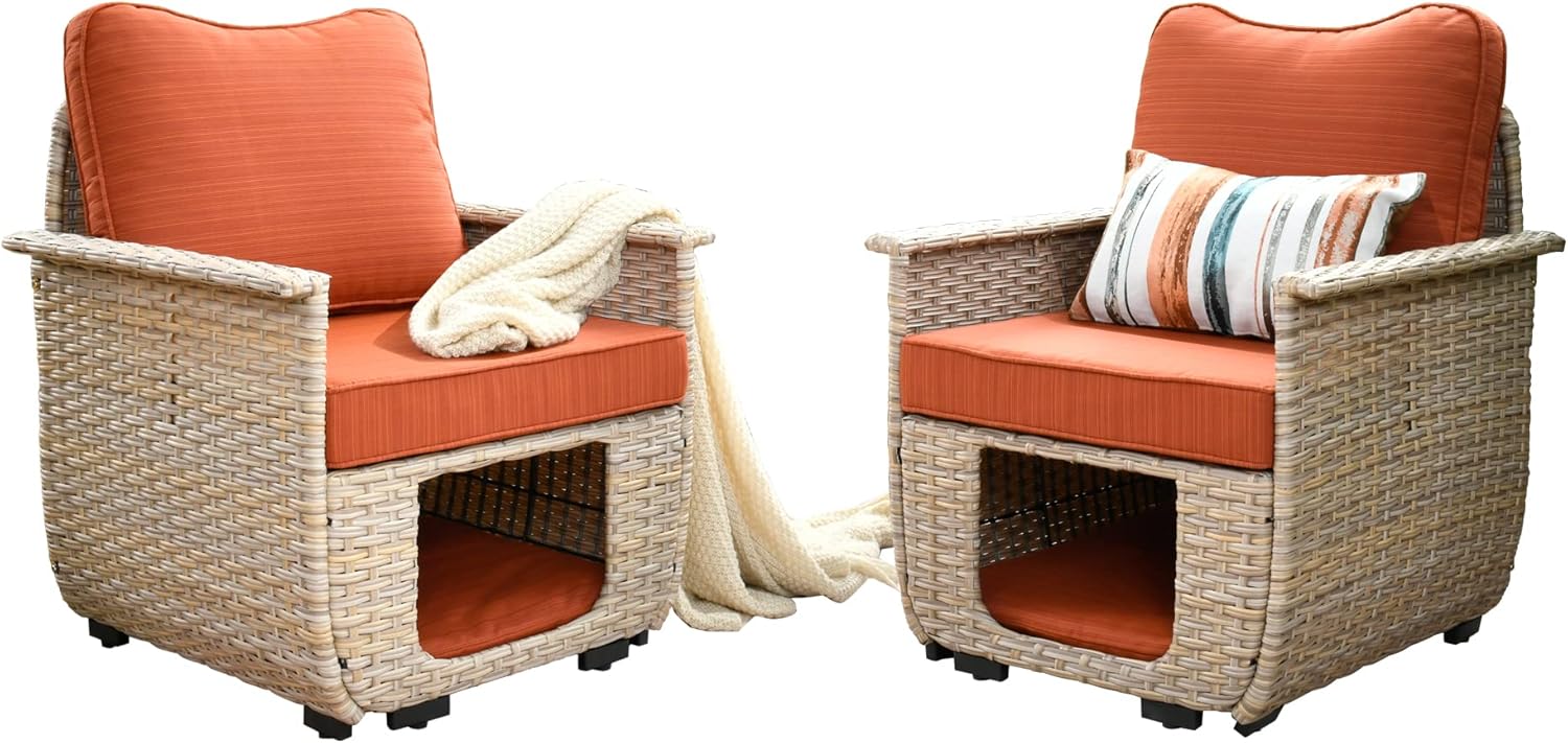 Beige Wicker Patio Chair Set with Pet House H989403