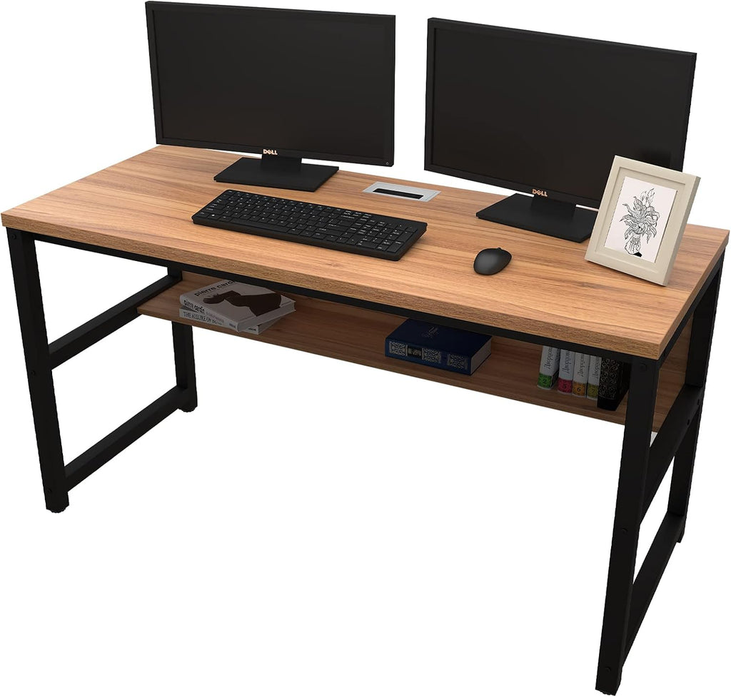 47 Espresso Gray Computer Desk with Bookshelf X858848
