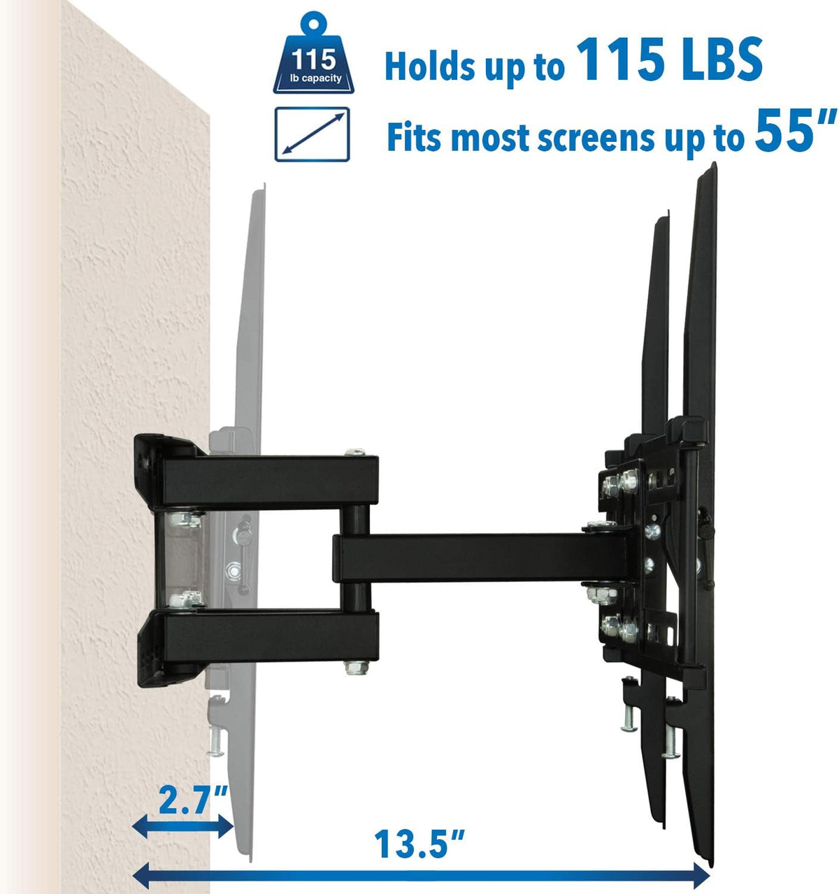 Articulating TV Wall Mount Corner Bracket, VESA 400 x 400, Dual Arm Full Motion, 115 Lbs Capacity, Black, Pack of 2 L66283