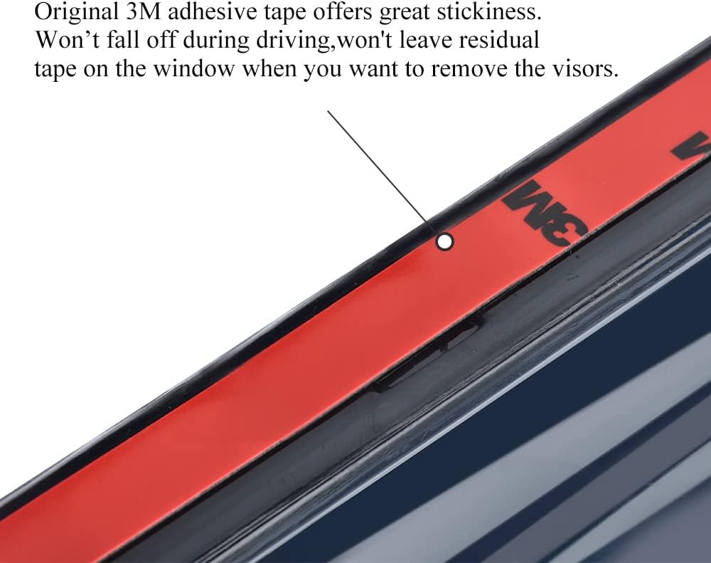 Tape on Rain Guard Vent Visor Window Wind Deflector with 304 Stainless Steel Trim K571441