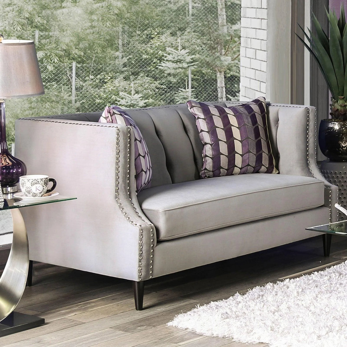 Gray & Purple Living Room Set 3pcs R178