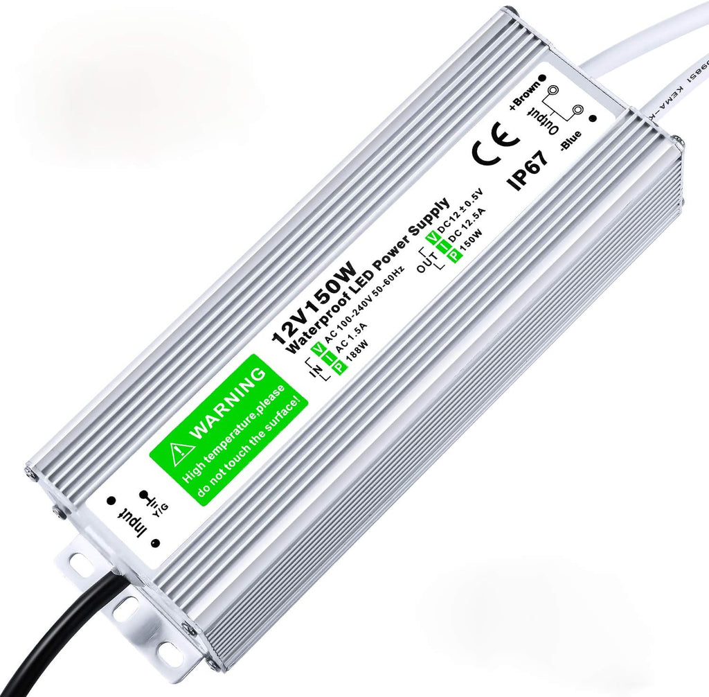 5 Pack Waterproof IP67 LED Power Supply Driver Transformer 300W 110V AC to 12V DC Low Voltage Output with 3-Prong Plug 3.3 Feet Cable Y147922