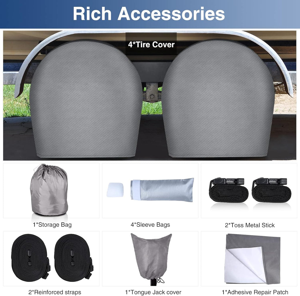 Waterproof 500D Travel Trailer Cover with 4 Tire Covers, Tongue Jack Cover M647